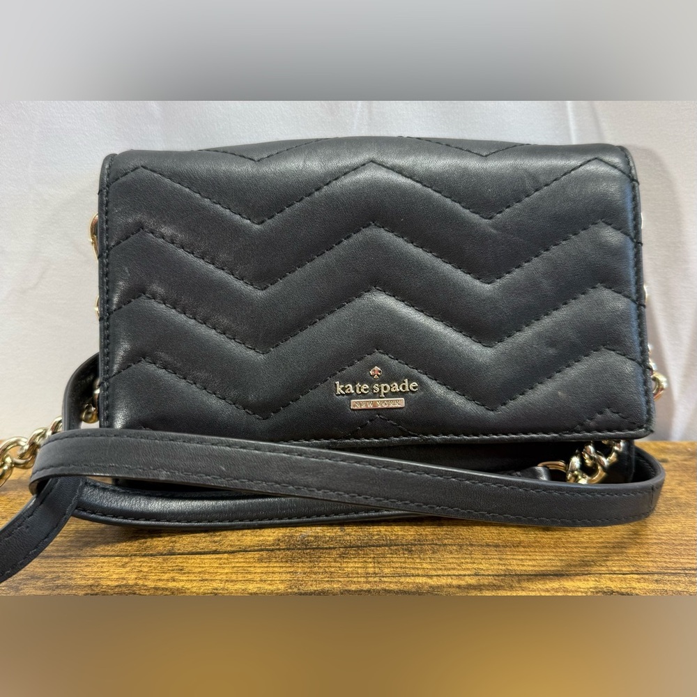kate spade Black Quilted Chevron Crossbody with Gold Chain